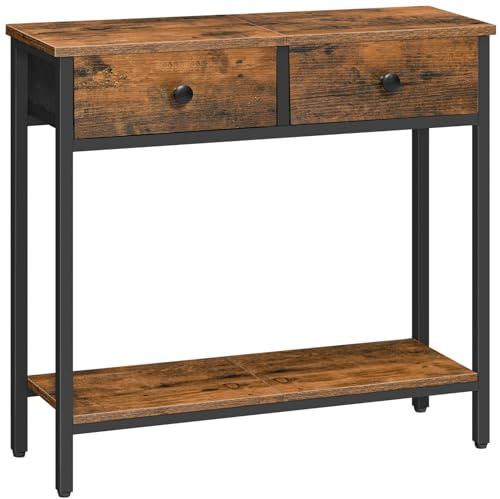 HOOBRO 29.5 Narrow Console Table with 2 Fabric Drawers, Small Entryway Table with 2-Tier Storage Shelves, Sofa Table, Behind Couch Table, for Living Room, Hallway, Rustic Brown and Black BF71XG01