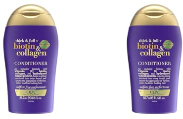 OGX Thick & Full + Biotin & Collagen Conditioner (88,7 ml), nährstoffreiche Volumenconditioner Haarspülung mit Biotin, Kollagen und Weizenproteinen, Haarpflege, sulfatfrei (Packung mit 2)