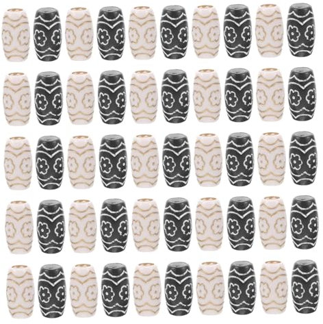 Operitacx 60 Stück Flechtperlen Perücken-dekorperlen Haarschmuckperle Haarschmuckröhre Kunststoffperle Großes Loch Weiß Schwarz Haarschmuck