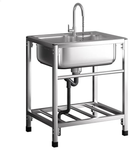 Lavabo industrial de acero inoxidable Fregadero de un solo tazón con grifo de agua fría y caliente Fregaderos comerciales de un solo tazón para garaje, restaurante, lavandería