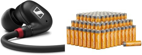 Sennheiser IE 100 PRO Dynamischer In-Ear-Monitoring-Kopfhörer, Schwarz & Amazon Basics AA-Alkalisch-Batterien, leistungsstark, 1.5 V, 100er-Pack