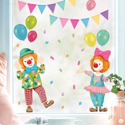 Wandtattoo Loft Fensterbild Karneval Clowns Girlande Luftballons wiederverwendbar Frühling bunte Dreiecke Fasching farbig, 3. A1 Bogen