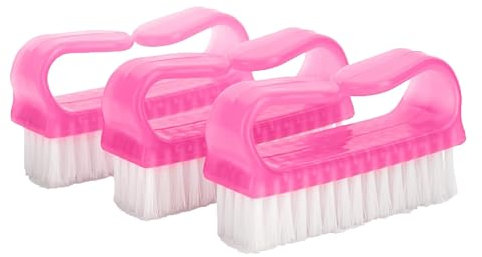 HOMESHOPA Pink Plastic Nail Brush, 3 PCS, Plastic Handle Fingernail with Soft Nylon Bristles, Nail Scrubbing Cleaning Brush, Salon & Home Use
