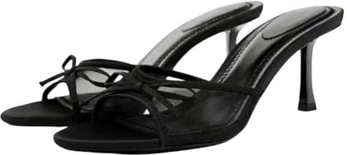 Makmeoyw Kitten Heel Bow Pantoletten für Frauen Pointed Toe Silp On Sparkly Heeled Sandalen Black Backless Slide Dress Hochzeit Party Bowtie Schuhe Size 8