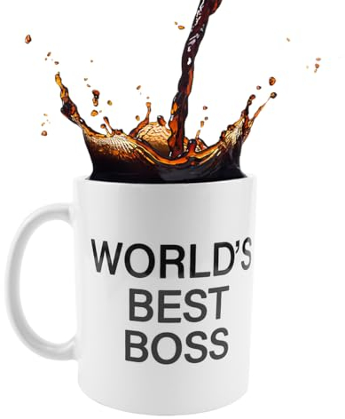 LNQ LUNIQI Tasse à café en porcelaine pour homme - Grande tasse à café pour femme - 300 ml - En céramique - Avec inscription Worlds Best Boss - Blanc - 1 pièce