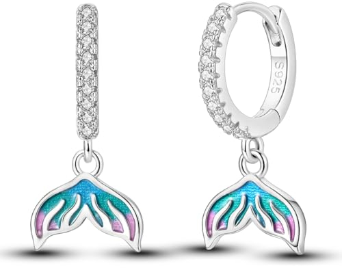 NARMO 925 Sterling Silber Hoop Ohrringe für Frauen Meerjungfrau Schwanz Dangle Drop Ohrringe