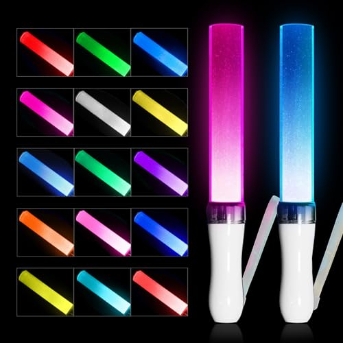HUIKUANGEU LED Leuchtstäbe,2 Stück Leuchtwedel Hochzeit,Leuchtwedel Party Set,mit 15 Farben,Leuchtstäbe Hochzeit,Knicklichter Party Set,Glow Sticks,für Kinder Weihnachten,Konzert
