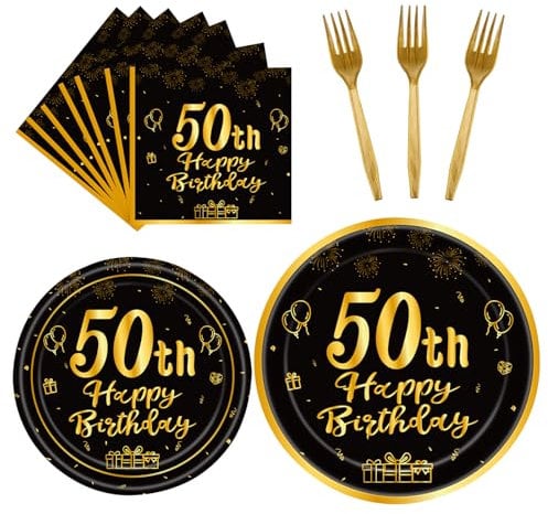 96PCS 40th Birthday Plates and Napkins, 24 Guests Cheers to 40 Years Black and Gold Back in 1985 Party Decorations Aged to Perfection Disposable Party Tableware Decor for Anniversary Women Men