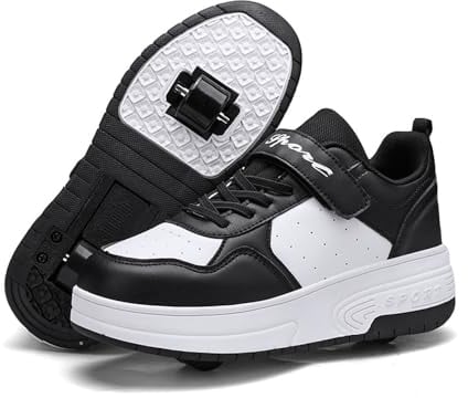 Mateju Rollschuhe für Mädchen und Jungen - 2 in 1 Turnschuhe Mit Versenkbaren Rollen, Schwarz - Kinder, Damen, Herren Skateboardschuhe - 35 EU