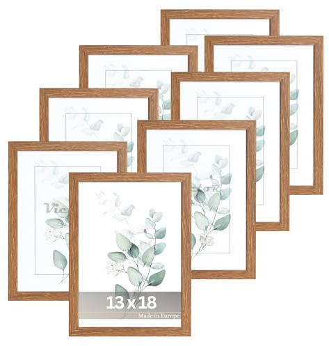 VictoR Bilderrahmen Dali 8er Set 13x18 cm braun | Fotorahmen Holz - Bilderrahmen Set braun 13x18 - moderner Holzrahmen mit bruchsicherem Acrylglas