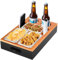 PBWZF Couchbar Snackbox mit 3 XXL Edelstahlschalen & 2 Getränkehalter, 2-in-1 Snackbox und Tablett Serviertablett aus Natürlichem Bambus, Eleganter Couch Bar Sofa Couch Butler für Wohnzimmer Picknick