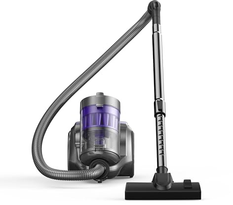 Canister Vacuum Cleaner, 1400W Bagless Vacuum Cleaner, Multi-Cyclonic 5 Stage Filtration, 2 Anti-Allergen HEPA Filters, 3.5QT Dust Cup, 4 Tools, Corded Vacuum for Hard Floor, Carpets, Pet Hair, Purple