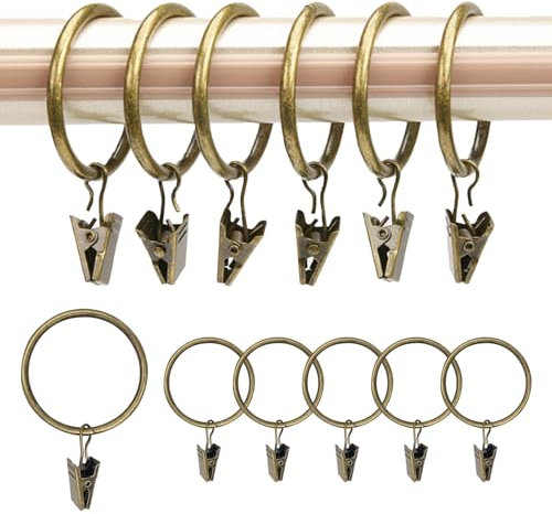 GZYYANG 30 Stück Vorhangringe mit Clips, Vorhangringe Metall, Gardinenringe mit Haken, Gardinenringe mit Clips, 32 mm Innen Gardinenhaken für Ringe, für Tür Fenster Duschvorhänge, Bronze