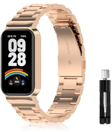 LanQii Metallo Cinturino Compatibile con Xiaomi Smart Band 9 Active, Acciaio Inossidabile Cinturini di Ricambio Donna Uomo per Xiaomi Mi Band 9 Active - Oro Rosa