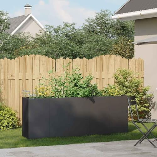 Gecheer Fioriera Rialzata, Profonda e Ampia con Staffe di Supporto Interne, 200x40x80 cm in Acciaio Laminato a Freddo, Fondo Aperto per Giardino, Balcone e Patio