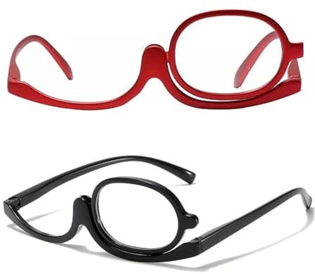Solvayne 2 Pcs Makeup Glasses Flip Up Lens, Magnifying Makeup Eyewear for Precision Application, Interchangeable Lens for Left & Right Eye, Makeup Helper Glasses with 2.5X Zoom – UK Only