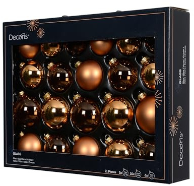 Kaemingk Weihnachtskugeln Glas 5-7cm 21er Set - matt & glänzend & transparent - Christbaumkugeln Weihnachtsbaumkugeln für Weihnachtsbaum - Christbaumschmuck & Weihnachtsbaumschmuck Brandy