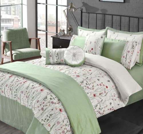 Kampala Hill Arabella Embroidery Green Duvet Cover Set With Pillowcases Super King Bedding Set