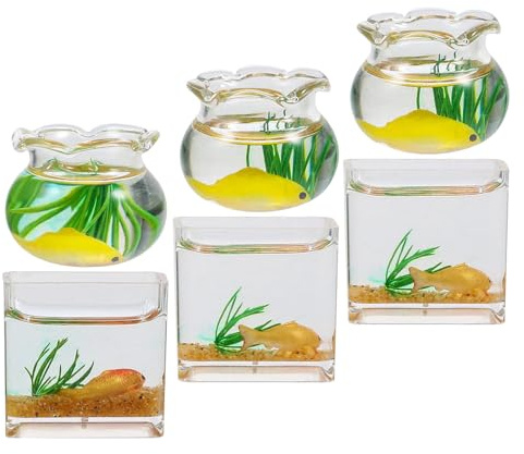 Hohopeti 6 Stück Teiliges Miniatur puppenhaus Aquarium mit Realistischen Miniatur fischschalen Langlebig Detailgetreu als Puppenhaus zubehör und Mini landschaftsdekoration Zufällige Farbe