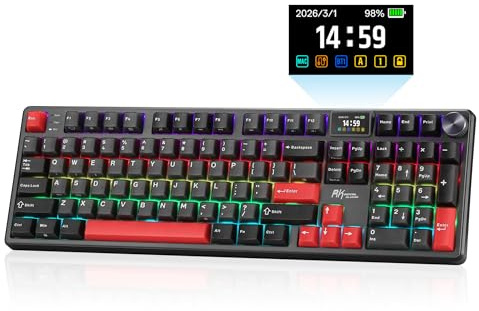 RK ROYAL KLUDGE S104 Wireless Mechanical Keyboard with Screen & Metal Knob | Full Size Gaming Keyboard with 8000mAh Battery, RGB Backlit Hot Swappable Pre-lubed Switches,Creamy Sound Computer Keyboards