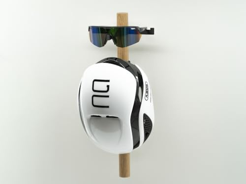 Fahrradhelm Wand Halter aus Eiche - Wandhalterung mit modernem Design für 1 Helm und 1 Brille