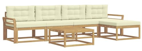 vidaXL Outdoor-Sofagarnitur 6 pcs Weiß und Creme 79 x 79 x 37 cm, Patio-Lounge-Set, modernes Outdoor-Sofa, wetterfestes Gartenmöbel, Akazienholz