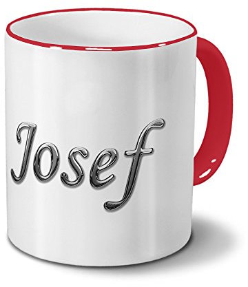 printplanet Tasse mit Namen Josef - Motiv Chrom-Schriftzug - Namenstasse, Kaffeebecher, Mug, Becher, Kaffeetasse - Farbe Rot