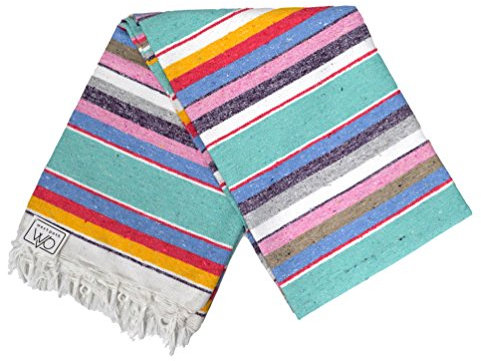 Authentische mexikanische Serape-Decke, mehrfarbig, leicht, handgefertigt, mexikanische Saltillo-Decke/klassischer mexikanischer Stil, Falsa, Tapisserie- oder Yoga-Decke, mehrere Baumwolle