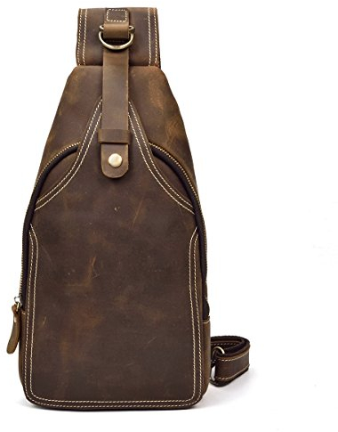 LUUFAN Herren Echtes Leder Sling Bag Brust Schulter Rucksack Crossbody Tasche für Casual Sport Wandern Reisen (Brown 1)