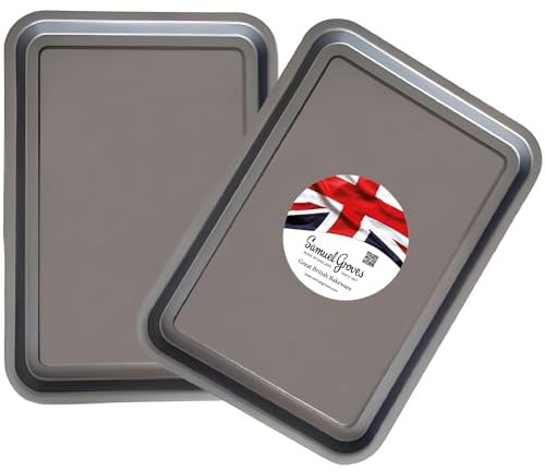 Samuel Groves Juego de 2 bandejas antiadherentes para horno de 35 cm, juego de bandejas para hornear, bandeja para asar, bandeja para asar, bandeja para asar pavos, tostador, fabricado en Inglaterra