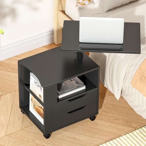 soges Betttisch Laptoptisch Sofatisch aus Holzwerkstoffen hochverstellbar mit drehbar Tischplatte geeignet für Bett Sofa, CT1-BK