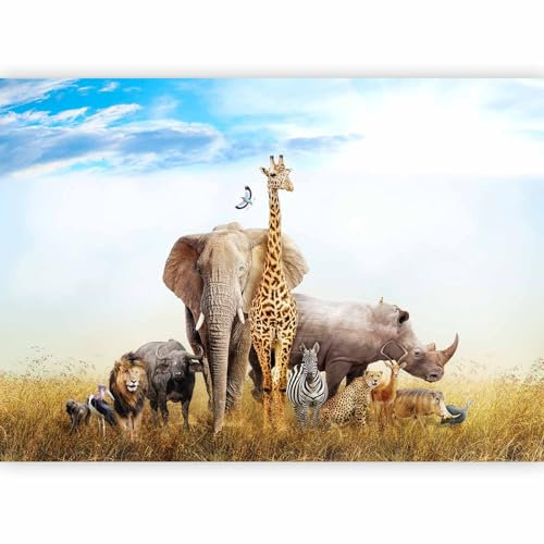 murando - Papier peint panoramique animal 300x210 cm - Revêtement mural décoration salon - Afrique lions rhinocéros éléphants tigres animaux girafes enfant d'âge préscolaire g-B-0083-a-a