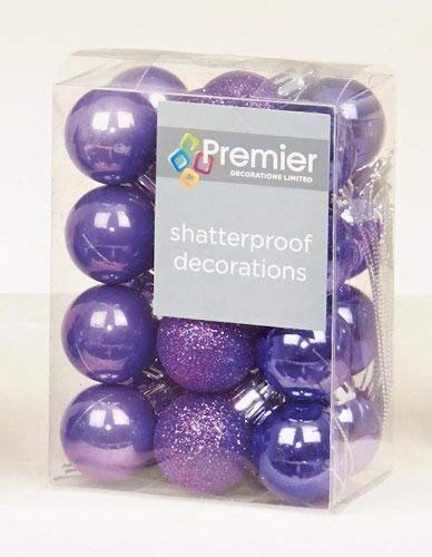 3 x 24 palline viola infrangibili per albero di Natale, finiture miste