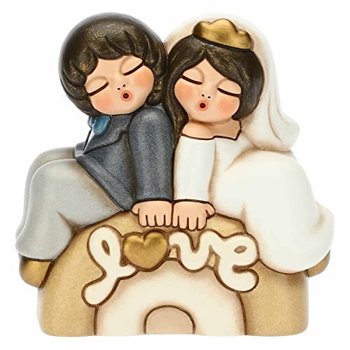 THUN, Bomboniera Matrimonio con Coppia di Sposini in Ceramica Decorata a Mano, Versione Grande, Linea Bomboniere, 10.7x5.7x10.5 cm h