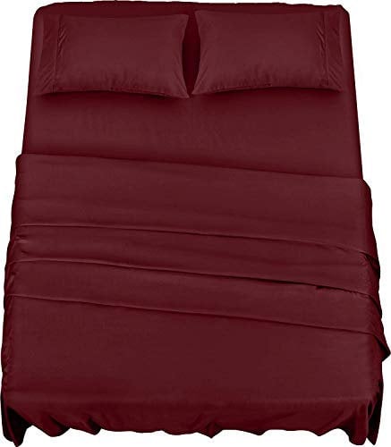 Utopia Bedding Juego de Sabanas 4 Piezas 135x190 - Poliéster Microfibra Cepillada - Oeko-Tex Certificado - Sábana Bajera, Sábana Plana y 2 Fundas de Almohada 50x75 (Cama 135, Burdeos)