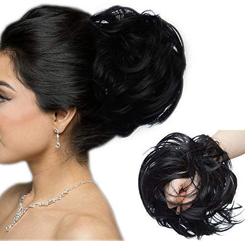 SEGO Große Haarteil Haargummi Extensions Messy Bun Dutt Hochsteckfrisuren Voluminös Haarverlängerung mit Gummiband - 80G Schwarz
