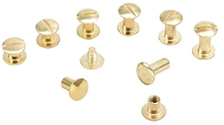 LEO's - Lot de 100 vis à tête cylindrique de qualité supérieure de 10 mm, en laiton, couleur laiton, rivets à tête chicago avec diamètre de tige de 5 mm – Rivets livre à visser