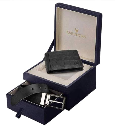 WILDHORN Geschenkkorb für Herren, Ledergeldbörse und Gürtel, Kombi-Geschenk-Set, Geschenk für Freund, Ehemann, Vater, Sohn usw