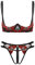 FEESHOW Womens Sexy Lingeries Lace 1/4 Cup Bra Exposed Breasts with Briefs T-Back Bikini Set 2# Red One Size