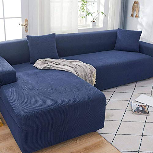 HKPLDE Sofabezug 5 Sitzer, L-Form Schonbezug Easy Stretch Fit Elastischer Stoff Couch Sofa Protector Schonbezug Waschbar-3 sitzer+4 sitzer-Tibetisch blau