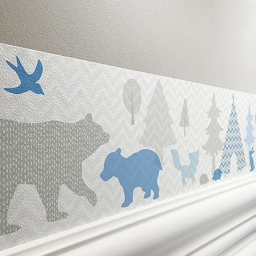 lovely label Bordüre selbstklebend INDIANERTIERE BLAU GRAU - Wandbordüre Kinderzimmer Babyzimmer mit Bär Indianer Zelt - Wandtattoo Schlafzimmer Junge – Wanddeko Baby Kinder