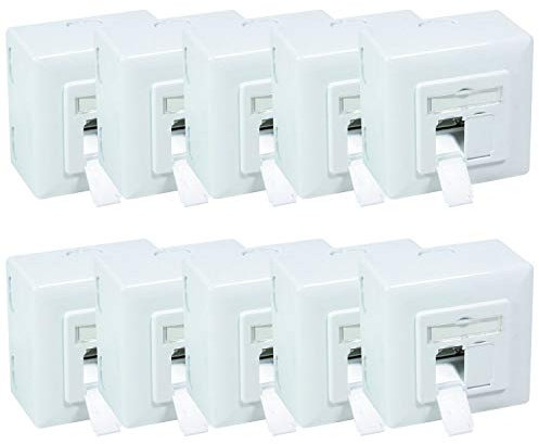 BIGtec 10 x Netzwerkdose Aufputz Unterputz CAT.6a 2 x RJ45 Buchse universal LAN Dose POE PoE+ fähig signalweiß RAL9003 geeignet für Verlegekabel Netzwerk-Kabel CAT8 CAT7 CAT6a CAT6 CAT5