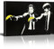 Banksy Bilder auf Leinwand Druck Pulp Fiction Graffiti Street Art Wand Bild Pop Art Gemälde Kunstdruck Modern Wandbilder XXL Wanddekoration Mit Rahmen (70x50cm)