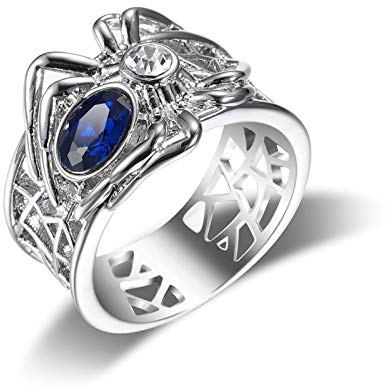 Banemi Modische Ringe Damen, Ringe Modeschmuck für Damen Versilberter Blau Zirkonia Oval Damen Partyschmuck Größe 52 (16.6)