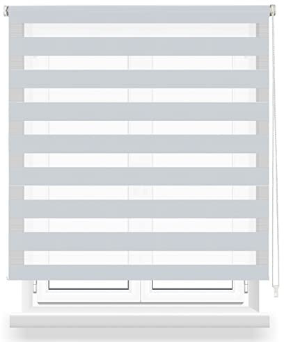 Estor Enrollable de Doble Capa Noche y Día 60x180cm (Ancho x Largo), Persiana Enrollbale para Ventana, Medida de la Tela 57x175cm(Gris)