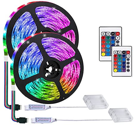 ACONDE LED Streifen mit 24 Tasten Fernbedienung, 2m Batteriebetriebene Lichtbänder für Party und DIY Dekoration, 2 Stücke