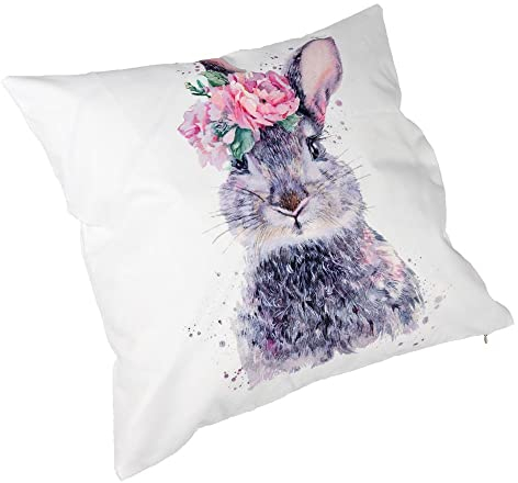 formano Outdoor Kissen mit Füllung 45 cm Ostern Hase mit Blumenkranz wetterfest Reißverschluss schmutzabweisendes Polyester Dekokissen Zierkissen Osterhase