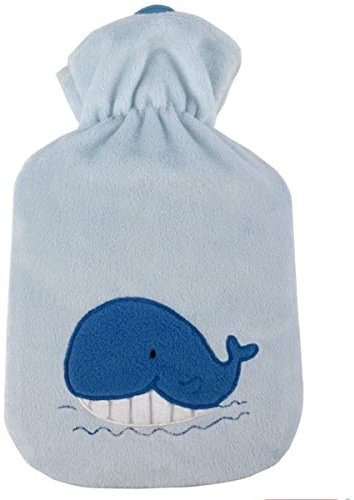 Sanger Wärmflasche mit Bezug Wal 0,8 l Wanda Kinder Bettflasche Kuscheltier kuschelig, Blau