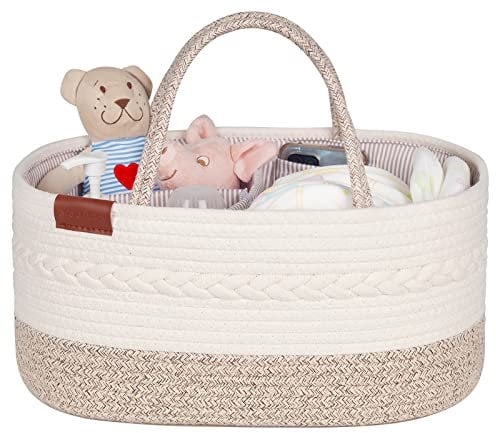 Aoohun Nappy Caddy Organiser, Baby Diaper Basket Changing Bag Newborn Shower Gifts Basket, Neutral Brown