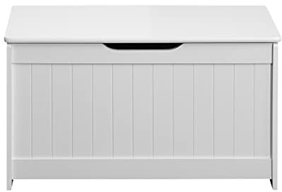 Rebecca Mobili Baule Portagiochi Bambini, Con Coperchio, Cassapanca Contenitore Legno, Mdf Bianco, Per Scarpe Giocattoli, Ingresso Cameretta - Misure HxLxP: 44,5 x 80 x 40 cm - Art. RE6729